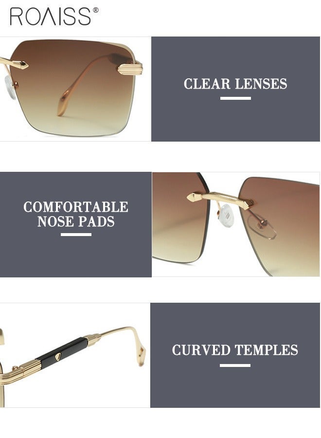 roaiss Square Frame Rimless Men Women Sunglasses Outdoor UV400 Sun Glasses with Unique Temples Fashion Anti-Glare Sun Shades for Men Driving, Fishing, Traveling - Image 4